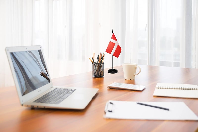 tibijoy Denmark Flags Danish Desk Flags Set Small Mini Denmark Flags Table Flag with 13" Black Pole, Black Base and Spear Top, Miniature Danish Deluxe Desktop Flag, Home Decoration, Office Decoration, - Image 5